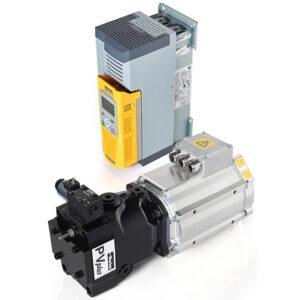 Drehzahlvariables Pumpensystem von Parker mit Axialkolbenpumpe PVplus, PMAC Servomotor (PMAC = Permanent Magnet AC) und Frequenzumrichter AC30