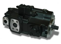 Parker Denison Hybridpumpe T6H20C bestehend aus einer Flügelzellenpumpe T6 mit konstantem Fördervolumen und einer Axialkolbenpumpe PV 20 mit verstellbarem Fördervolumen