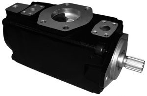 Parker Denison Flügelzellenpumpe als Dreifachpumpe T7 bestehend aus drei Pumpeneinsätze der Größen B, B und A sowie mit 6-Loch-Flansch nach SAE C, J744 Parker Denison Flügelzellenpumpe als Dreifachpumpe T7 bestehend aus drei Pumpeneinsätze der Größen B, B und A sowie mit 6-Loch-Flansch nach SAE C, J744